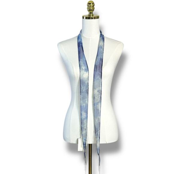 Free People Chan Luu Washed Ashore Fringe Skinny Scarf Denim Blue NWT Bohemian - Picture 5 of 11